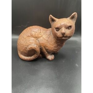 Vintage Red Mill Handcrafted with Pecan Shells & Resin Cat Figurine Made In USA